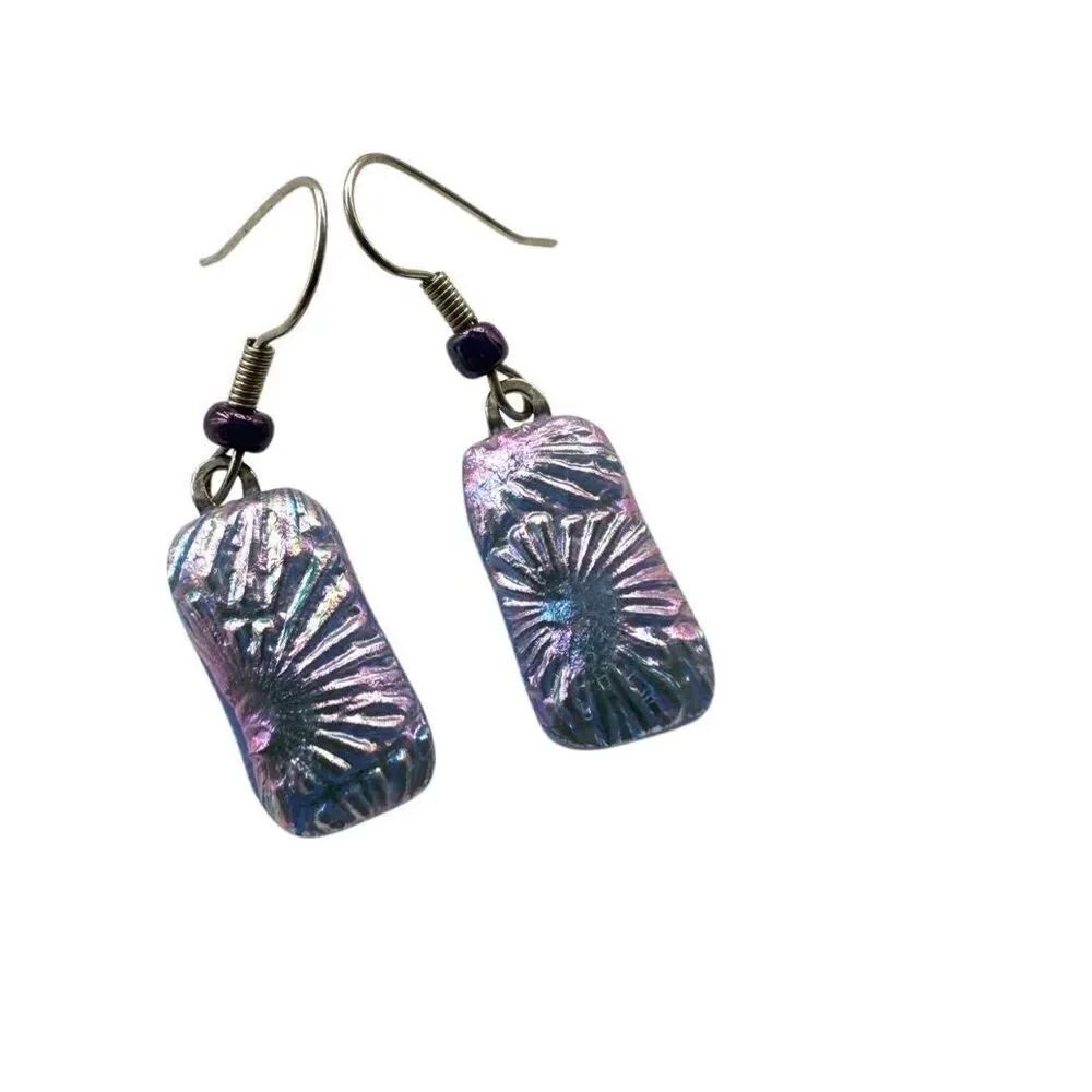 Blue dichroic Glass earrings - Picture 7 of 8